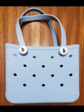 Light Blue Waterproof Foam Beach Tote Bag with Button Accents 11x8.5x4